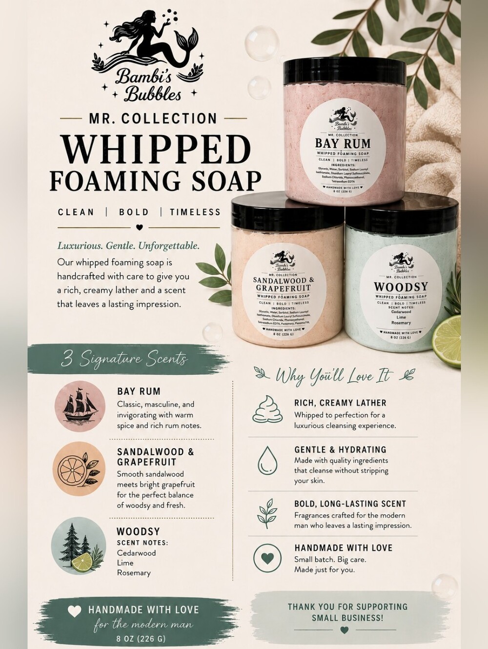 New! Mr. Collection From Bambisbubbles - Whipped Foaming Soap 8oz